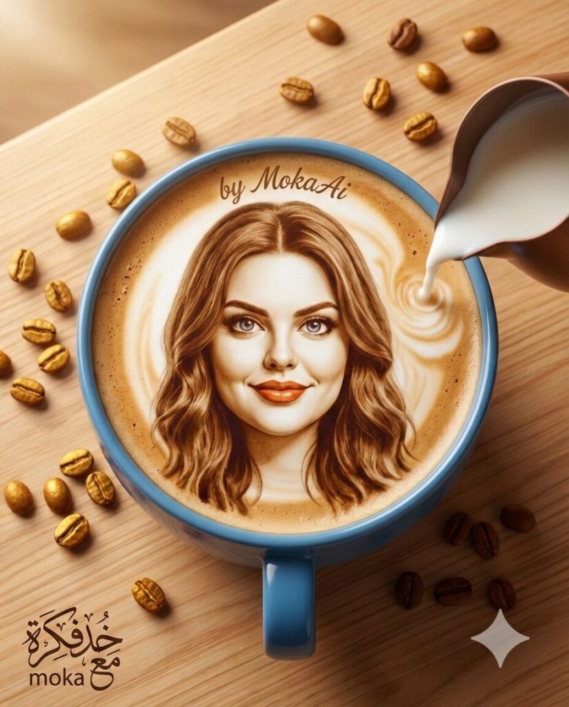 برومبت احترافي لتحويل بورتريه واقعي داخل فنجان قهوة – Latte Art Portrait Ultra Realistic 8K 3 1000702489