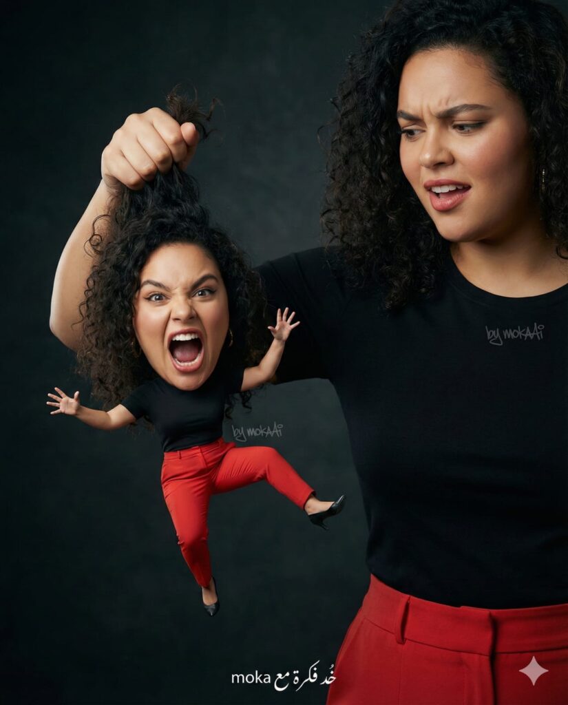 إنشاء صورة سينمائية واقعية بذكاء اصطناعي مع نسخة كاريكاتير مصغّرة من نفس الشخص 3 1000703471