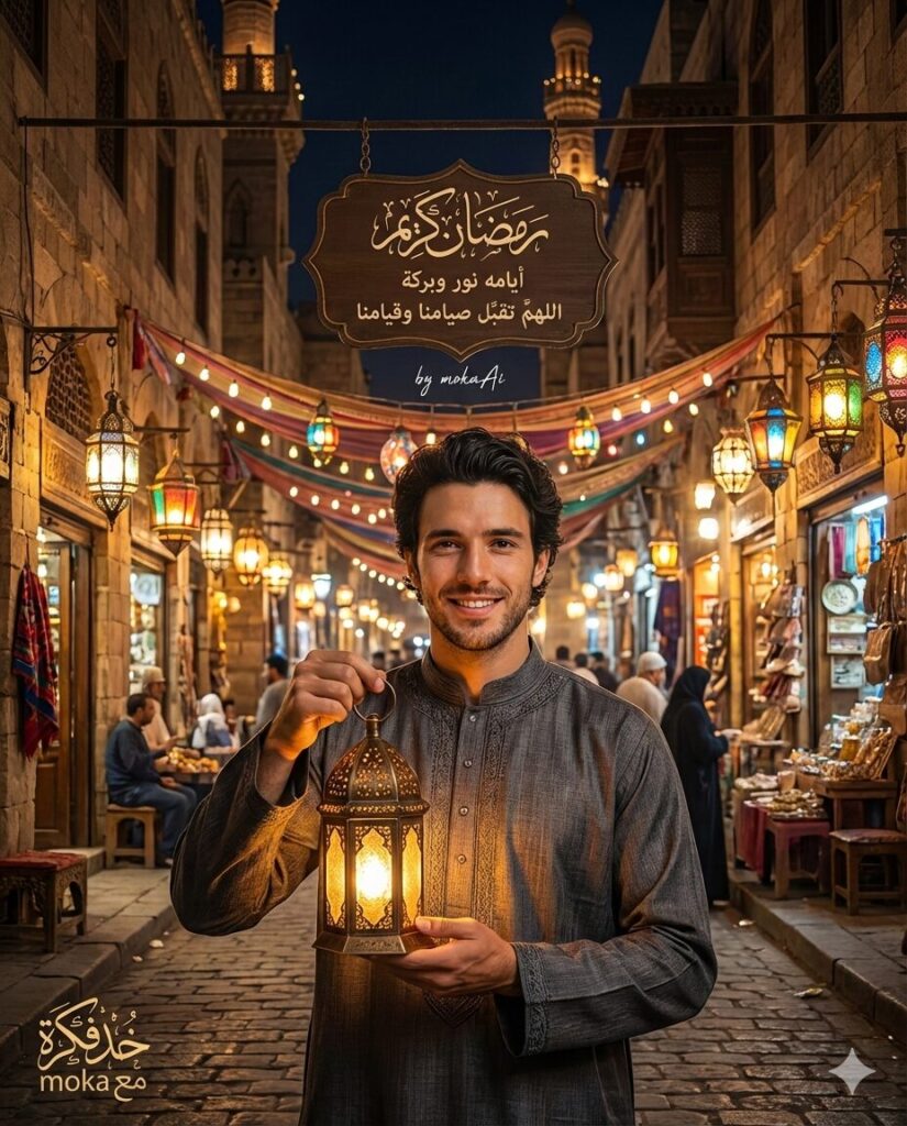 برومبت تصميم صورة رمضان في شارع رمضاني بالفانوس بالذكاء الاصطناعي 3 1000703669