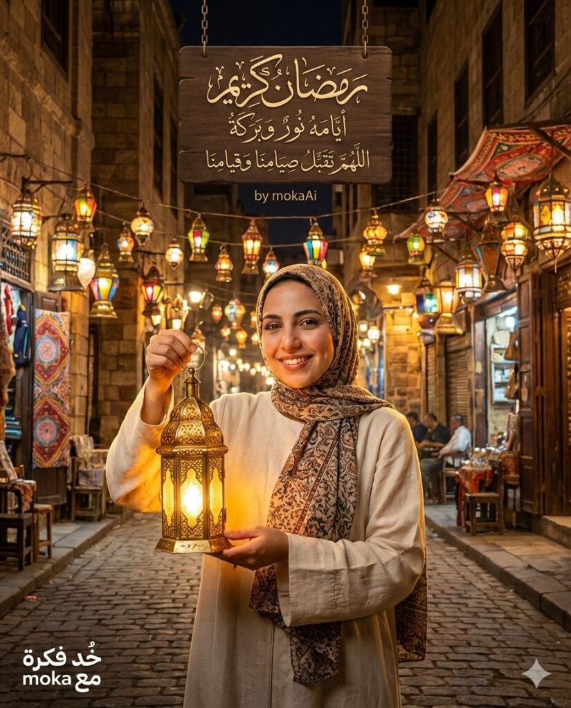 برومبت تصميم صورة رمضان في شارع رمضاني بالفانوس بالذكاء الاصطناعي 4 1000703670