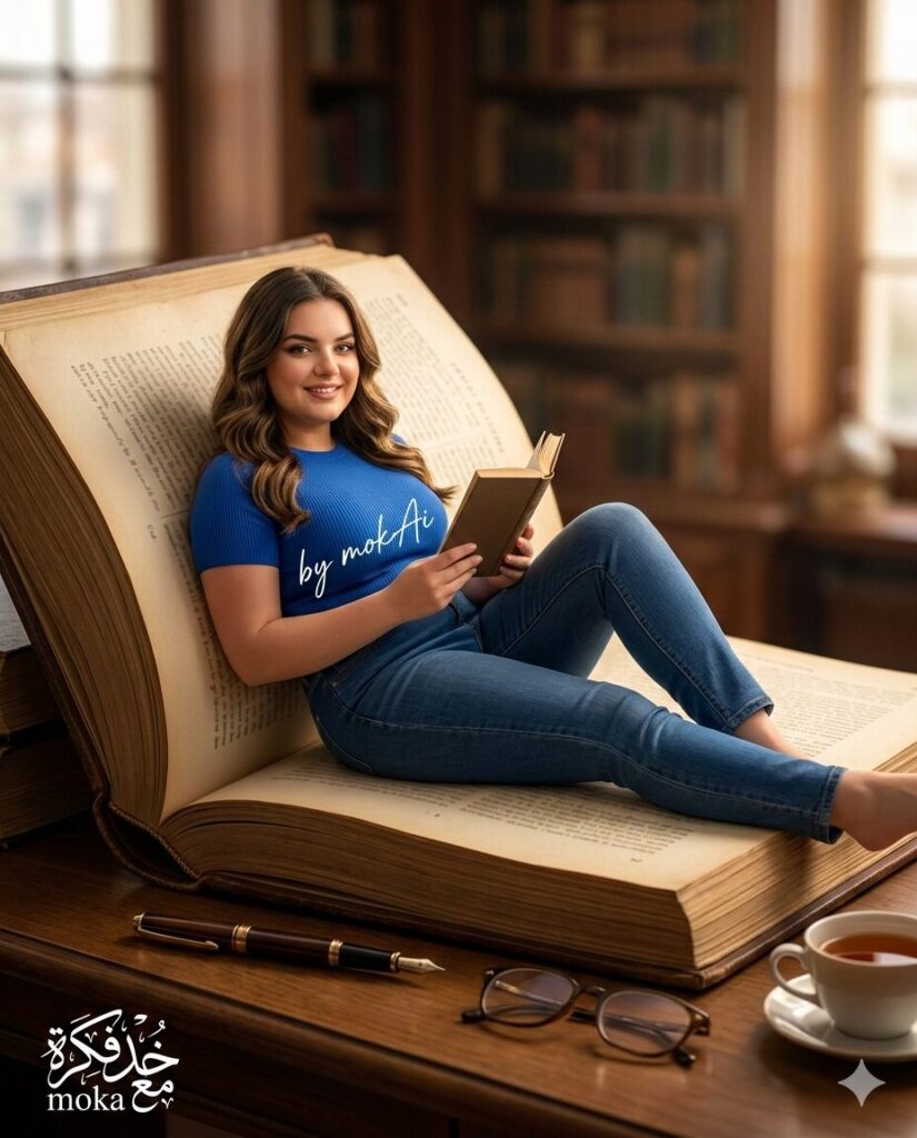 حول نفسك لشخص مسترخٍ فوق كتاب عملاق باستخدام الذكاء الاصطناعي (Prompt احترافي) 3 1000705096 1