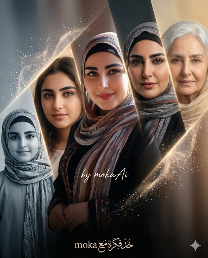 برومبت تحويل صورتك إلى خط زمني للحياة من الطفولة إلى الشيخوخة بالذكاء الاصطناعي 5 صورة مقسمة إلى خمس شرائح قطرية تعرض نفس الشخص في مراحل مختلفة من العمر بداية من الطفولة ثم المراهقة ثم الشباب ثم النضج وصولًا إلى الشيخوخة.