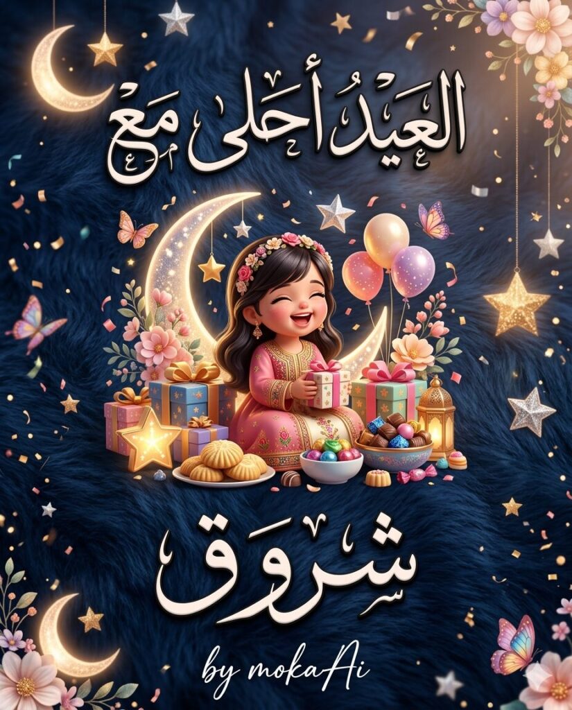 تصميم احترافي لعبارة العيد أحلى مع اسمك باستخدام الذكاء الاصطناعي