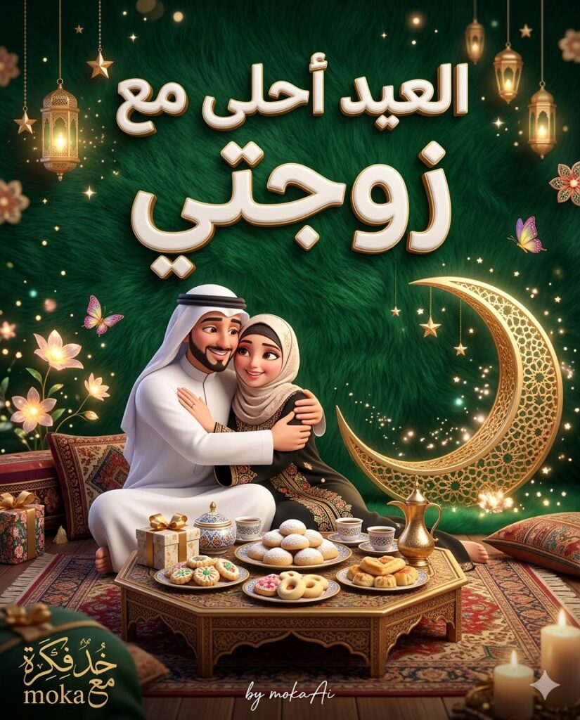 طريقة إنشاء تصميم العيد أحلى مع أمي بالذكاء الاصطناعي 4 تصميم تهنئة عيد الفطر مكتوب عليه العيد أحلى مع أمي باستخدام الذكاء الاصطناعي