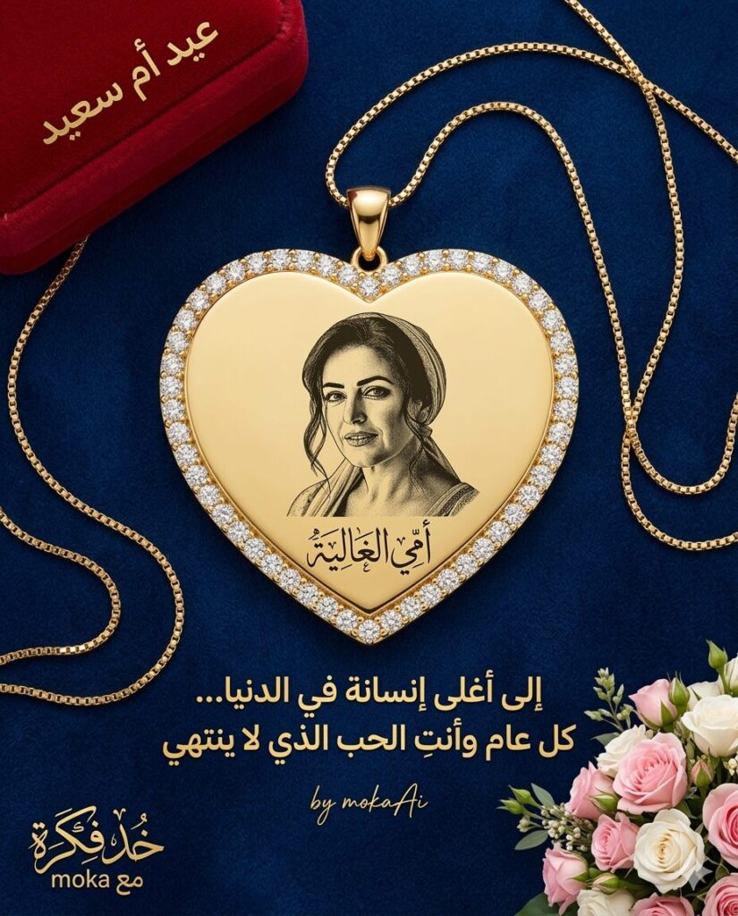 تصميم صورة تهنئة لعيد الأم يظهر هدية فاخرة للأم في مشهد احتفالي أنيق مع عناصر تعبر عن الحب والتقدير للأم وإضاءة احترافية.