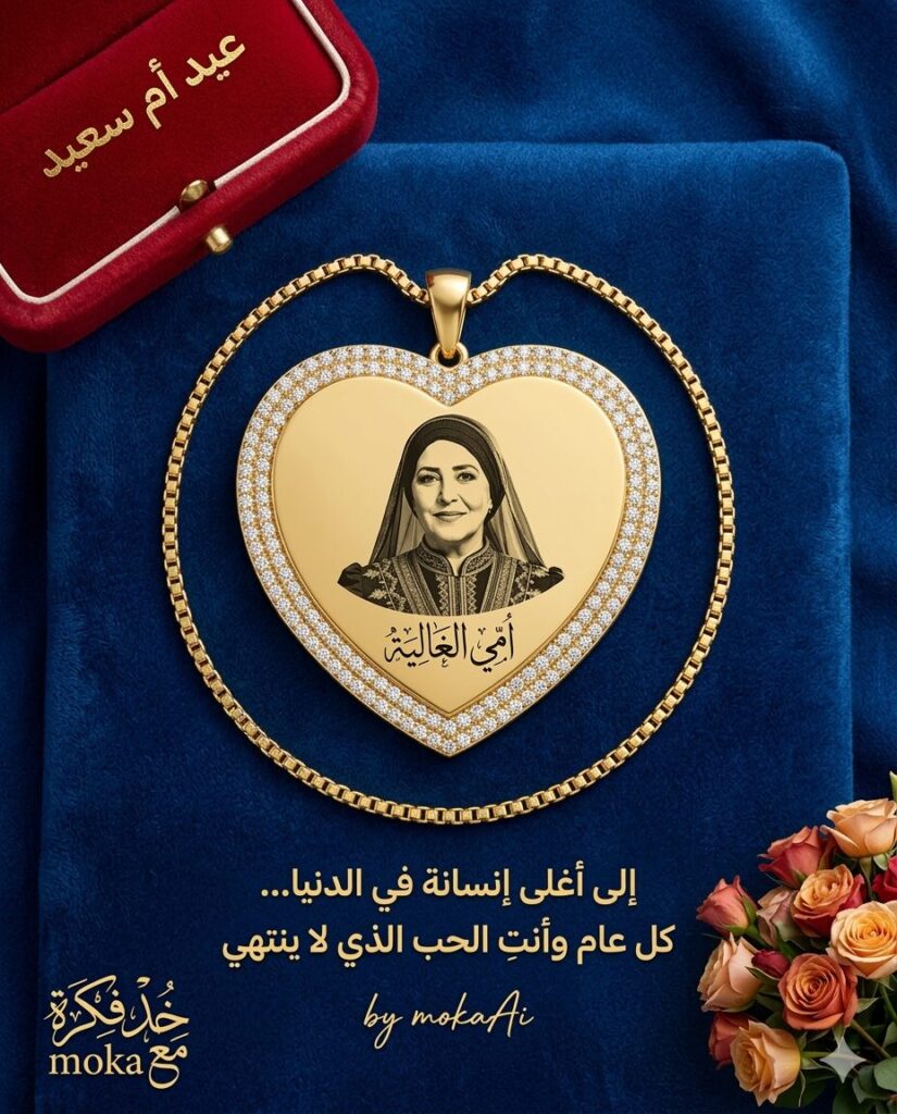 تصميم صورة تهنئة لعيد الأم يظهر هدية فاخرة للأم في مشهد احتفالي أنيق مع عناصر تعبر عن الحب والتقدير للأم وإضاءة احترافية.