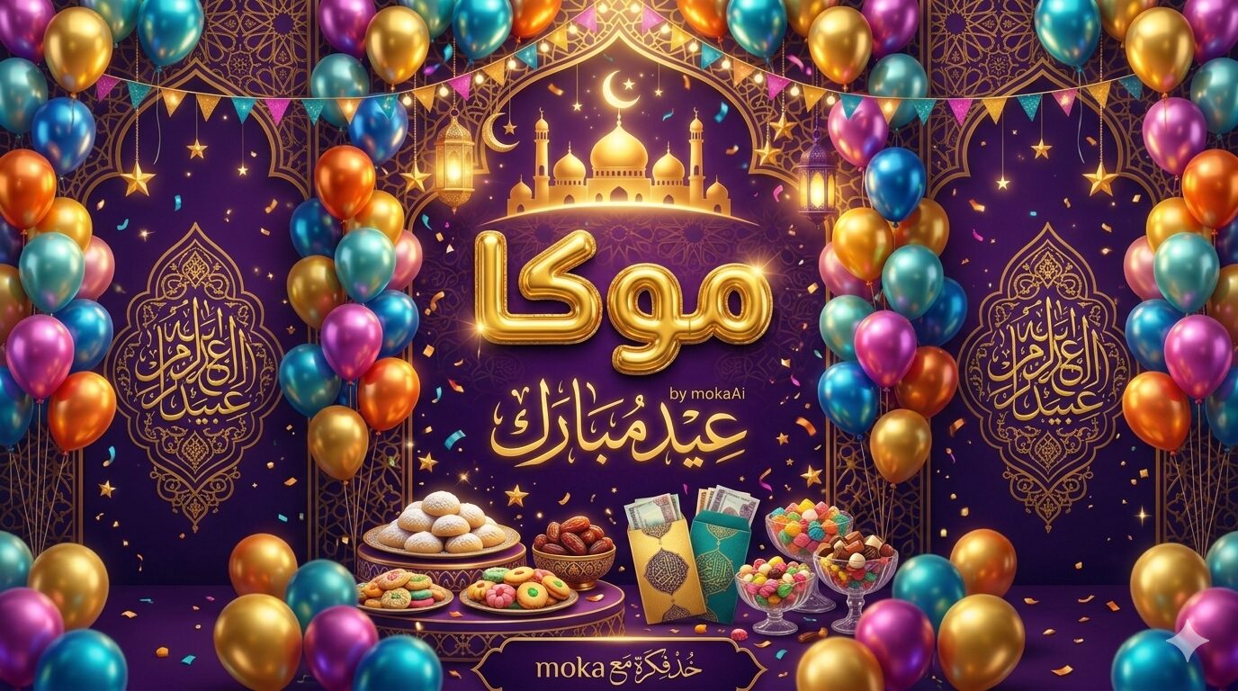 إنشاء صور تهنئة عيد الفطر بالاسم بجودة عالية | AI Image Generator 10 تصميم صورة عيد الفطر بالاسم باستخدام الذكاء الاصطناعي مع بالونات وفوانيس وكحك وبوستر احترافي