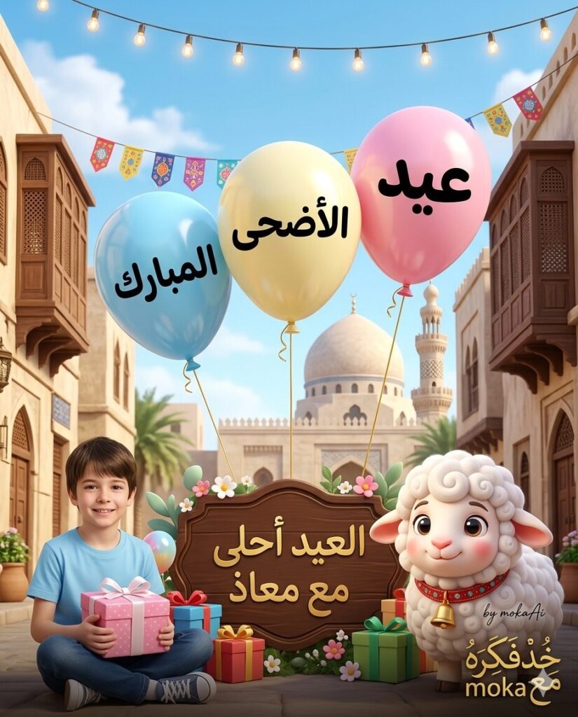 دمج ملامح حقيقية مع بيئة كرتونية احترافية للتهنئة بالعيد.