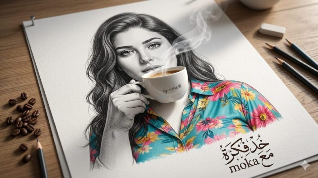 لوحة فنية مرسومة بقلم الرصاص تدمج بين الواقع والخيال بأسلوب السكيتش ريالتـي