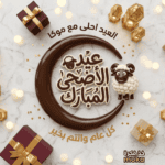 تصميم صورة عيد الأضحى بالذكاء الاصطناعي بشكل ثلاثي الأبعاد مع خروف وزينة العيد